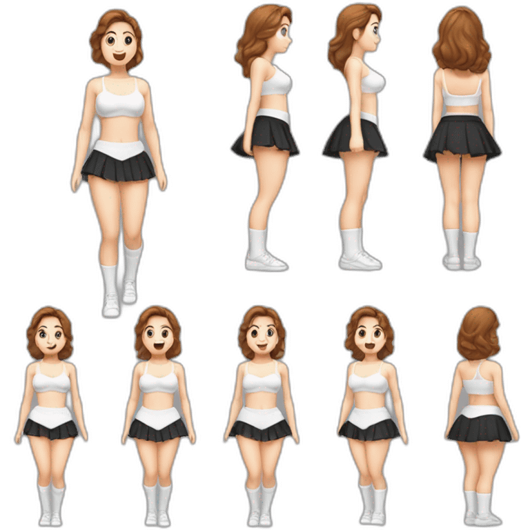 full-body-caucasian-curvy-beauty-jumping-short-black-skirt-back-and-front-views-strong-wind-white-knickers-long-white-socks emoji