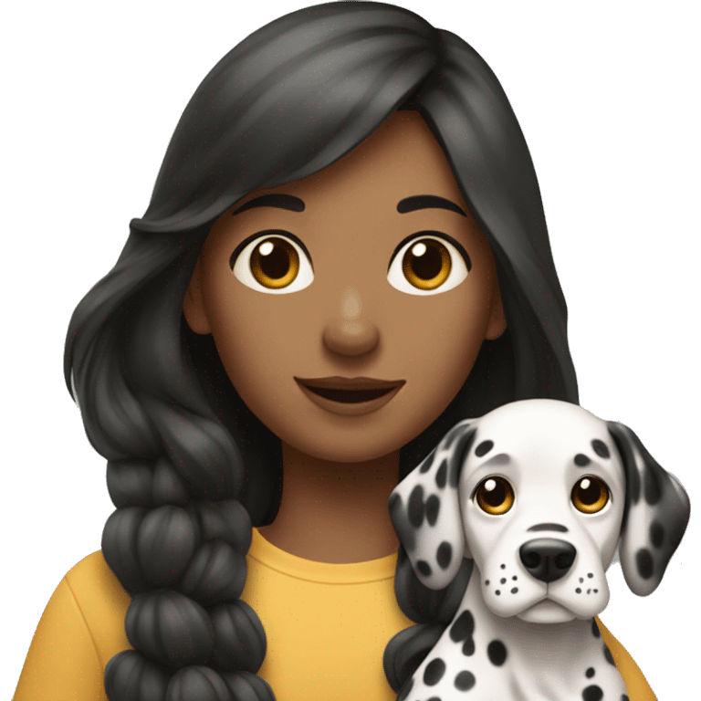 A girl with medium to long hair and holds a Dalmatian dog emoji