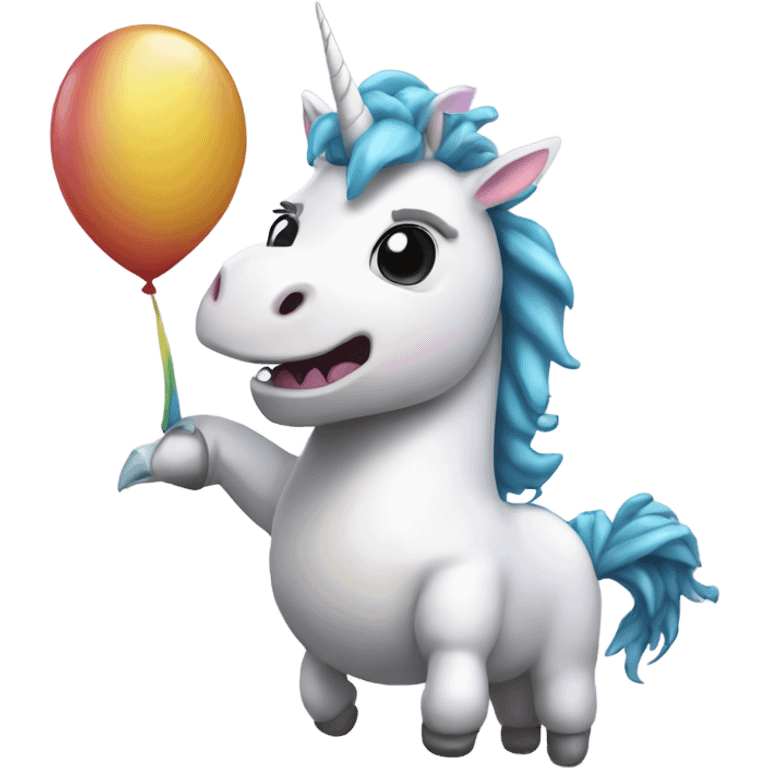 Unicorn holding a dinosaur balloon emoji