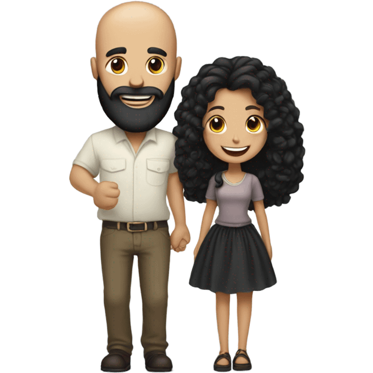 Bald man with black beard and girl long black hair holding hands emoji