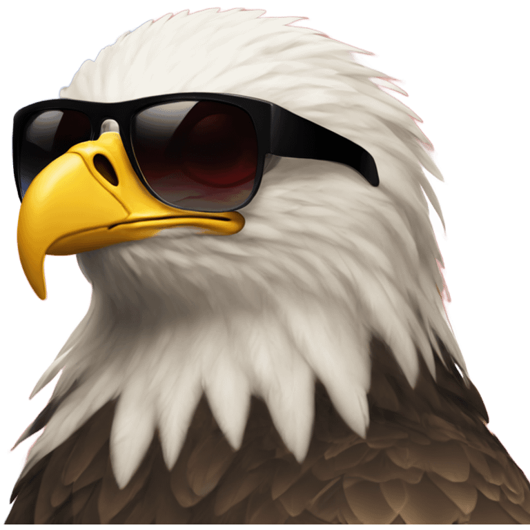 eagle wearing sunglasses with american flag in backround and  emoji