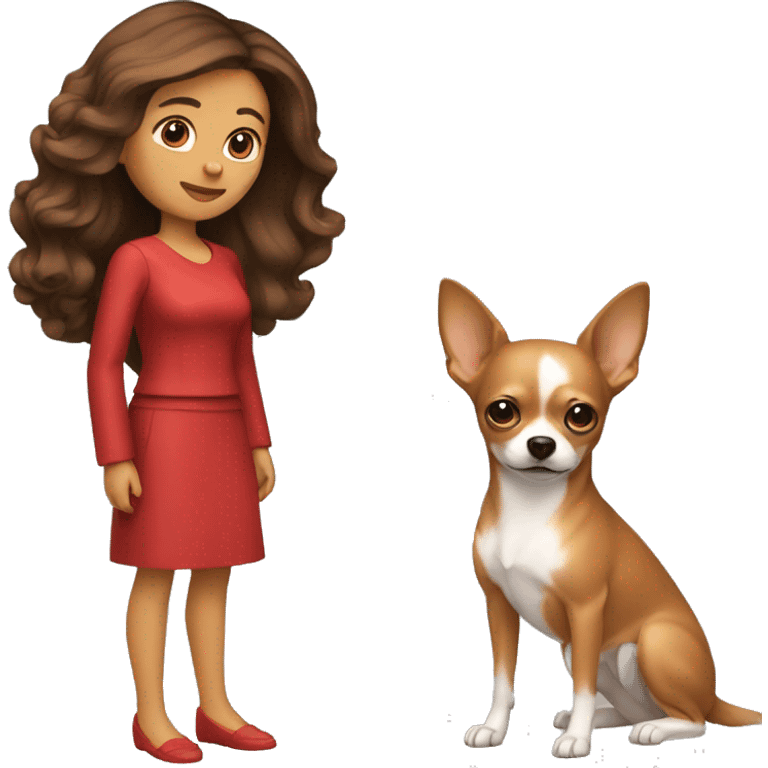 mujer con pelo muy largo rojo y su perro Chihuahua emoji