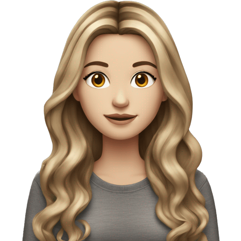 White girl with long brown hair with blonde highlights balayage emoji