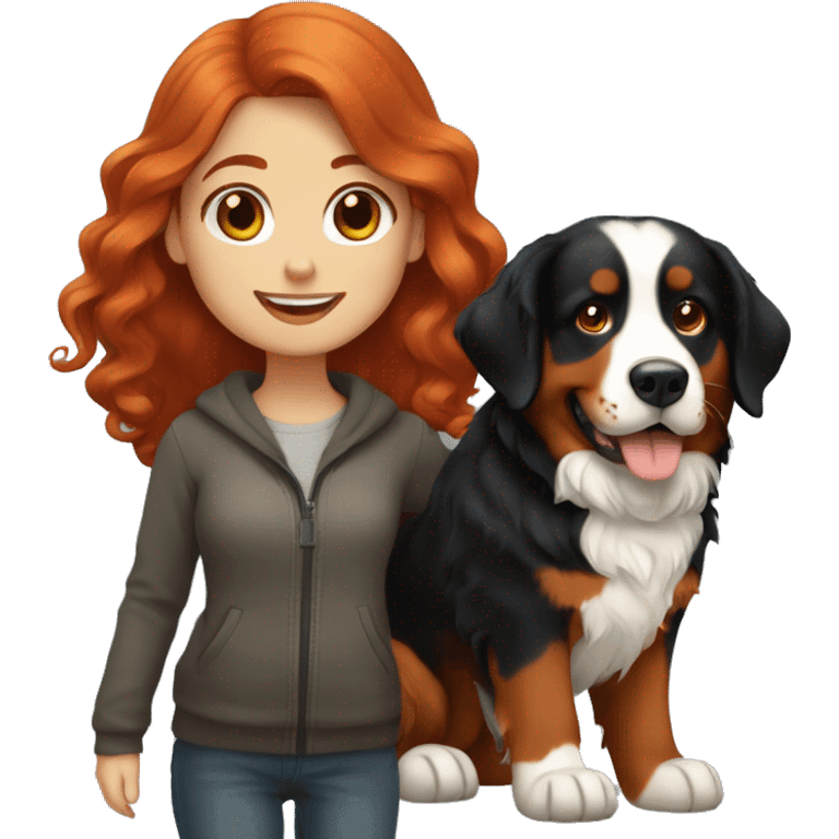 redhead girl with bernese mountain dog emoji