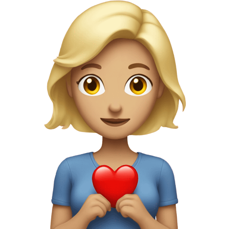 Blonde Mother holds her  big heart in her arm emoji