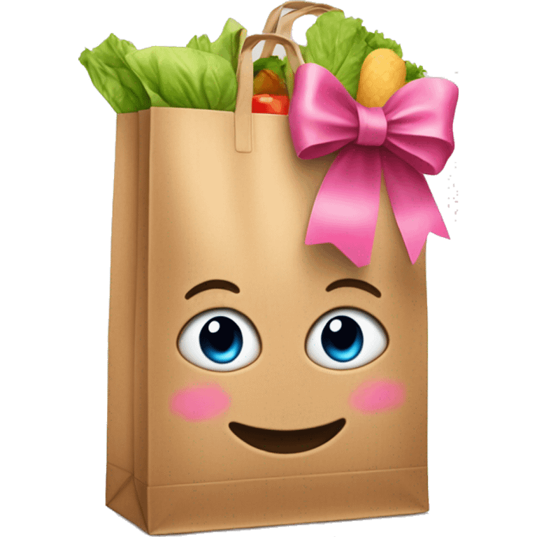 Realistic grocery bag with pink bow emoji