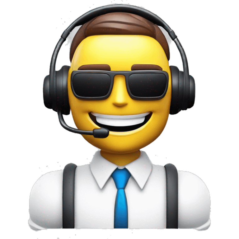 A non-threatening robot sales rep smiling and wearing a headset emoji