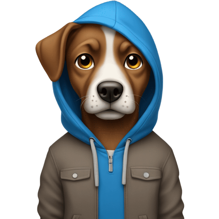 a brown dog with a blue pants and a gray hoodie chilling emoji