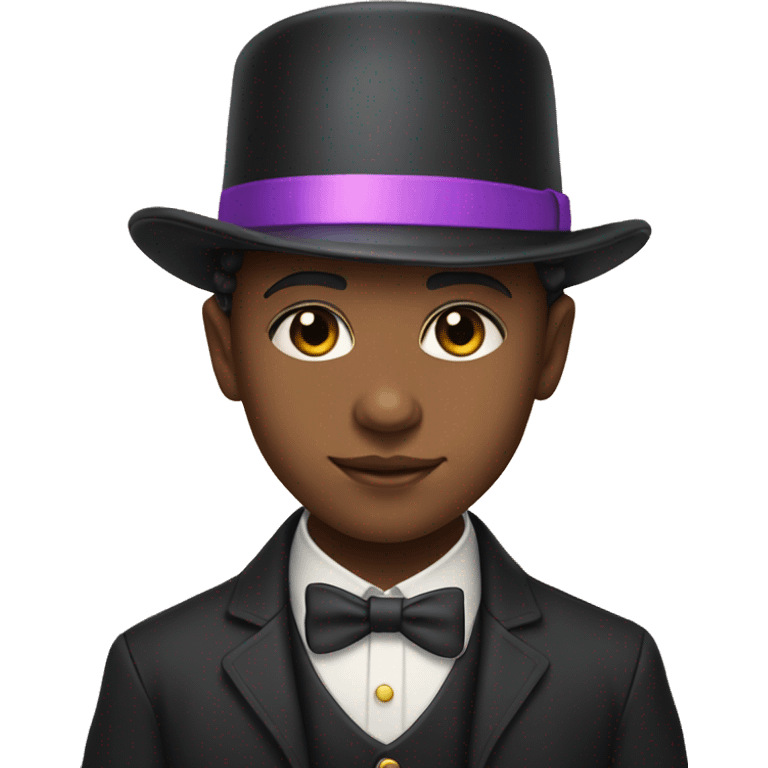 Nonbinary kid with light brown skin brown eyes and rainbow hair wearing a top hat  emoji