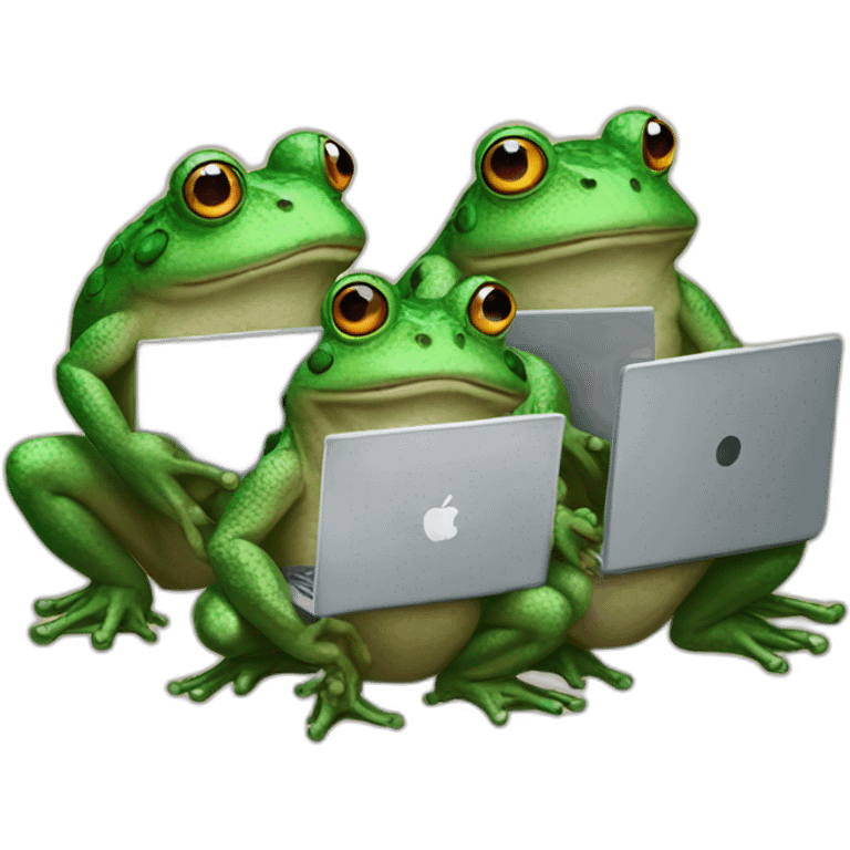 three toads drawing with a laptop emoji