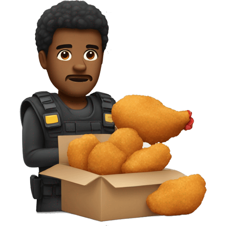 man protecting some chicken nugget emoji