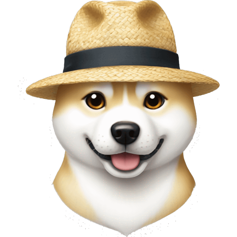 White Shiba Inu with straw hat like luffy from one piece emoji