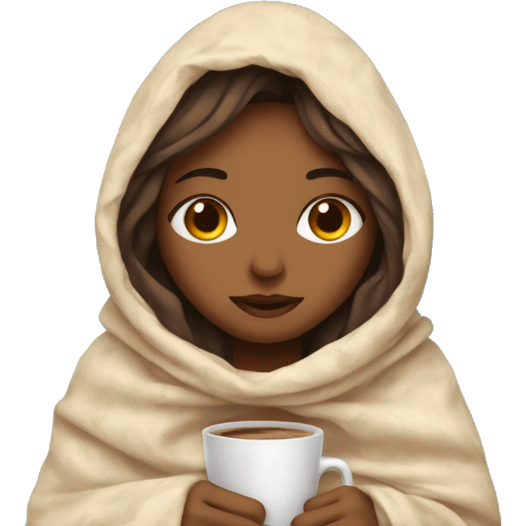 girl inside a blanket sipping coffee eyes closed emoji