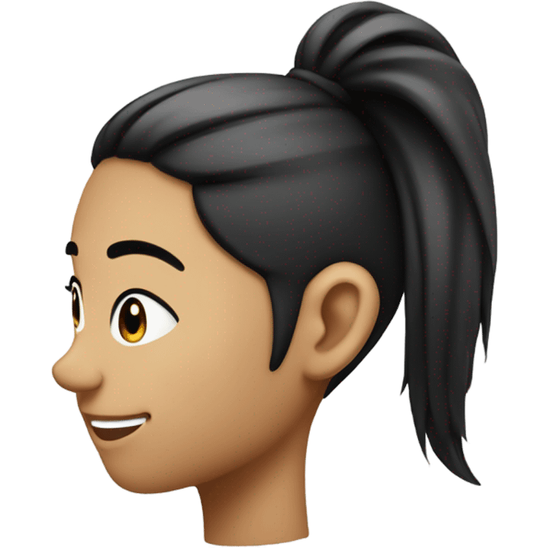 black and white face, side view, ponytail hairstyle, round black spot on cheek emoji