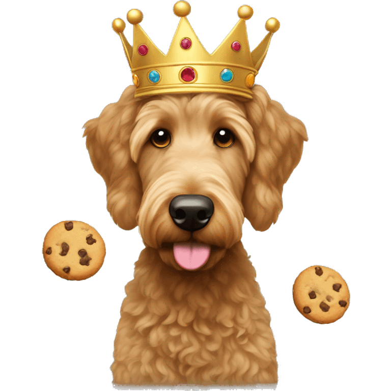 goldendoodle brown nose with crown with cookies emoji