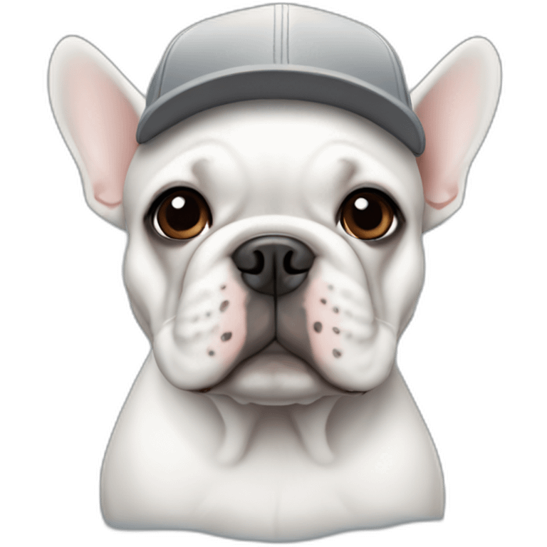 white FRENCH BULLDOG with with grey baseball hat emoji