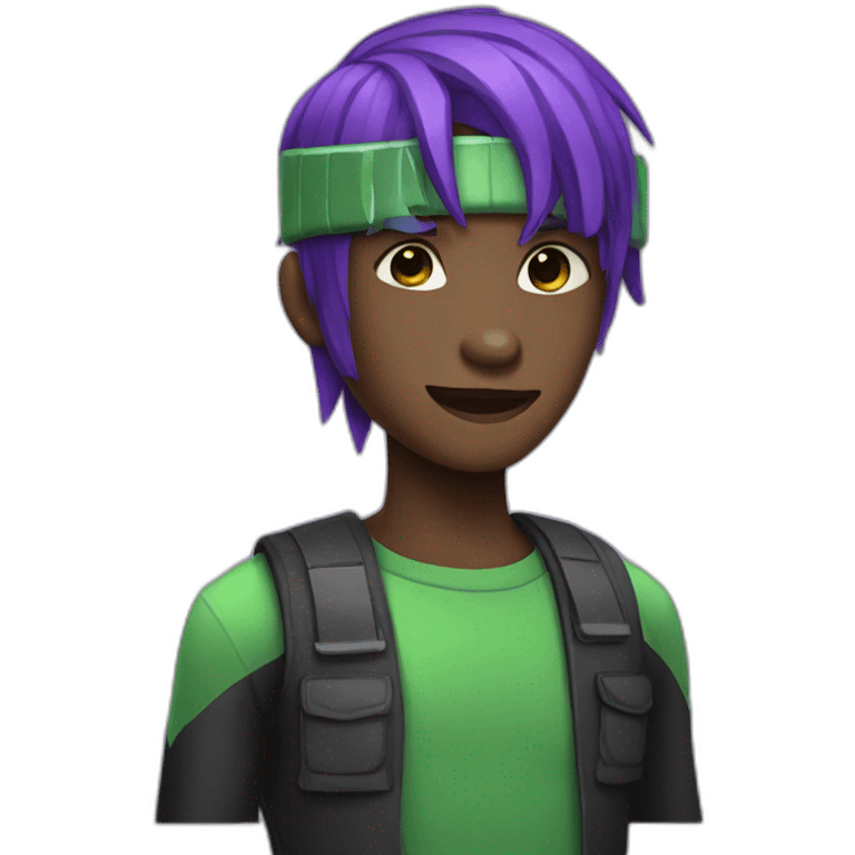 boy with purple and green hair and enderman hat emoji