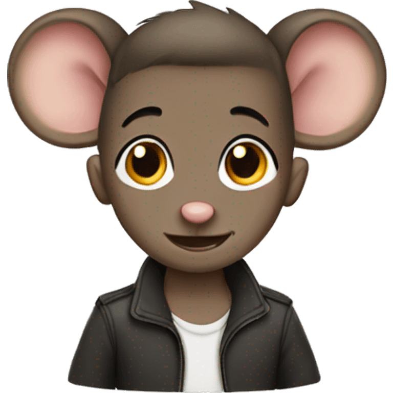 Mouse with dark brown undercut hair emoji