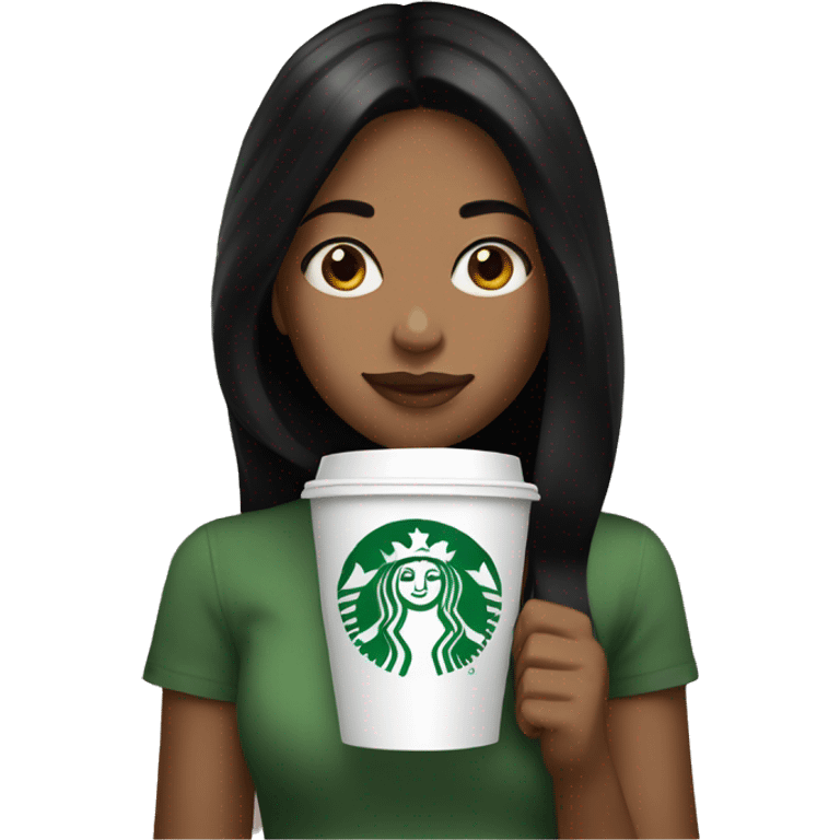 Girl with black hair holding Starbucks emoji