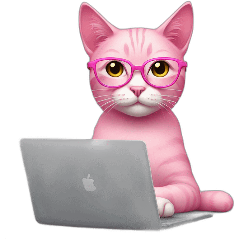 pink cat with glasses and the laptop emoji