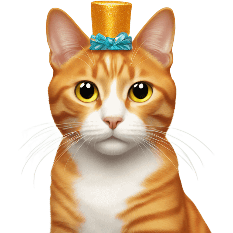 Orange cat wearing a new years headband  emoji