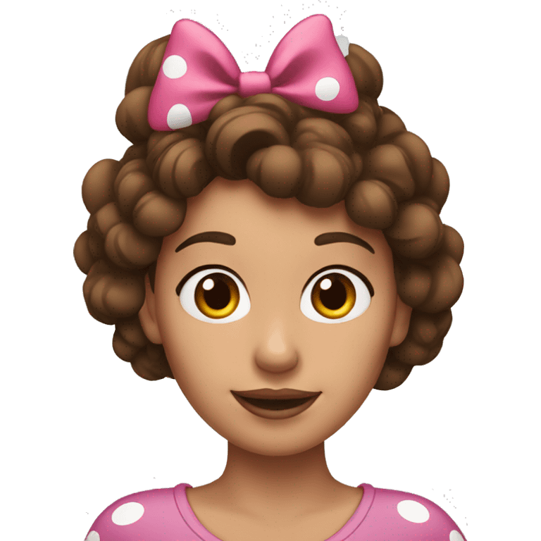 Woman with brown hair and Minnie Mouse ears emoji