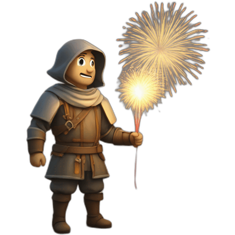 medieval Pyrotechnician seeing some fireworks go off in front of him emoji