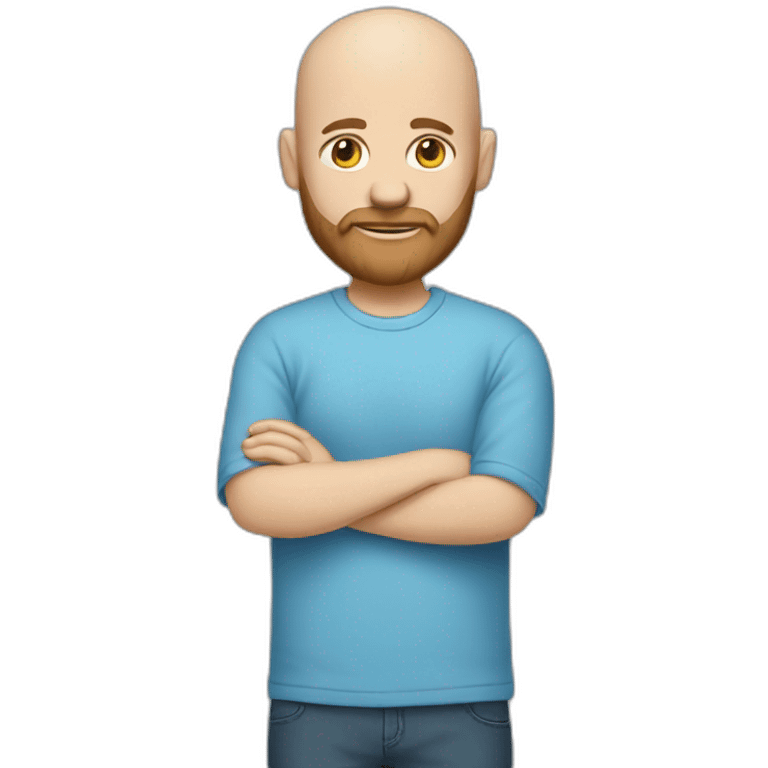 A bald white person with a beard wearing a blue shirt emoji