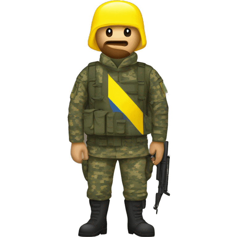 Ukrainian soldier, in camouflage pixel uniform with flag of ukraine emoji