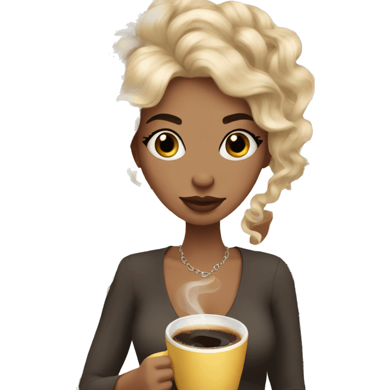 Coquette girl with a coffee emoji