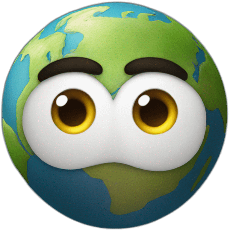 3d sphere Earth with a cartoon uttermost skin texture with big confident eyes emoji