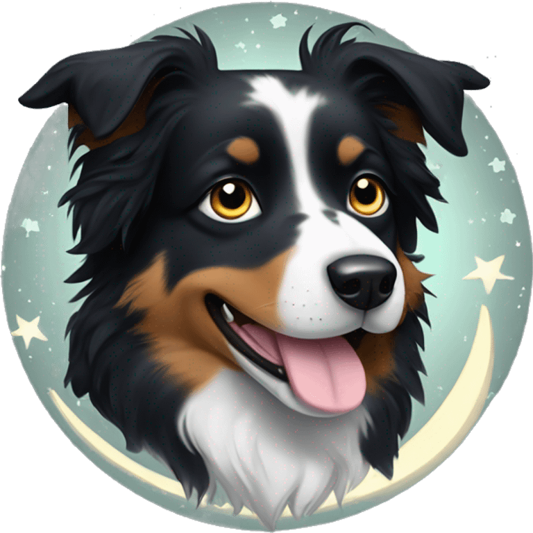 Small black australian shepherd dog with moon and stars  emoji