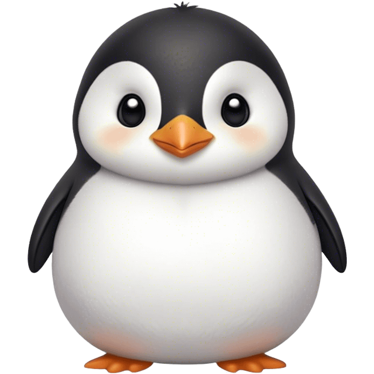 Cinematic chubby penguin, round fluffy body, tiny beak and feet, soft glowing feathers, gentle happy eyes, slightly tilted head, warm and irresistibly cute. emoji