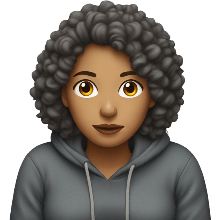 Woman with big curly hair in hoodie on the couch  emoji