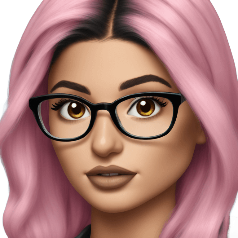 Photo Realistic kylie jenner stylish pink hair BLUE eyes and glasses  emoji