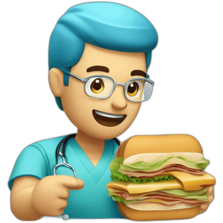 Médico rubio comiendo un súper sandwich emoji