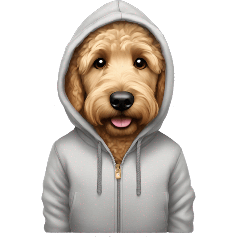 Golden doodle wearing a hoodie emoji