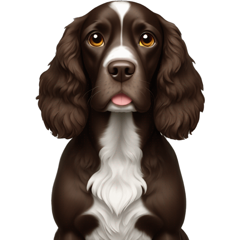 Dark brown working spaniel with white chest  emoji