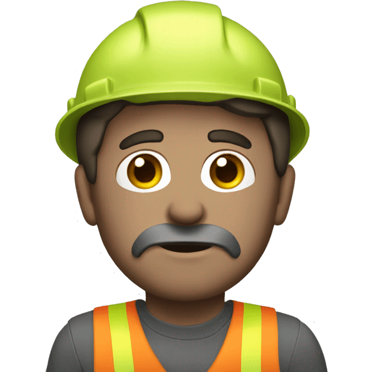 Brown haired construction men with charcoal on the face emoji