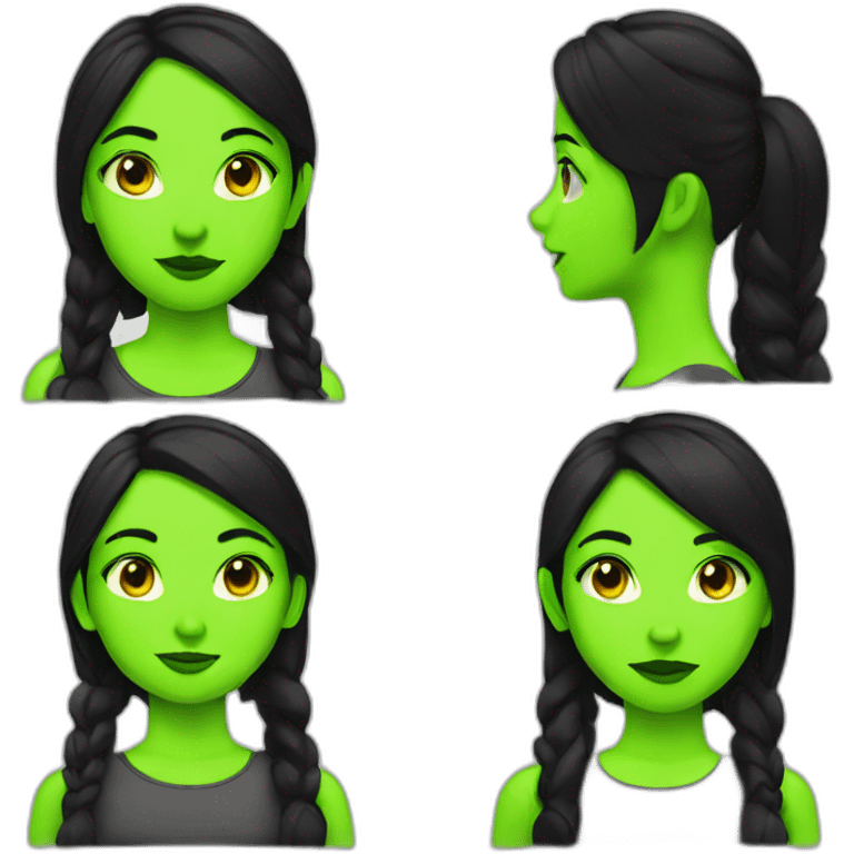 Girl with black hair and neon green reflect  emoji