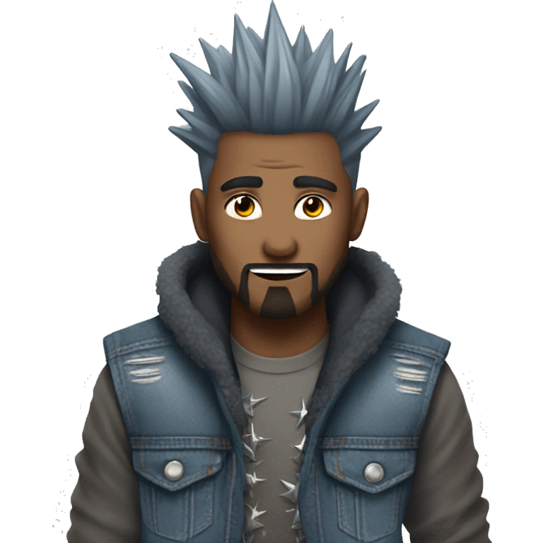 Edge lord with spikey frosted tips and a denim vest  emoji