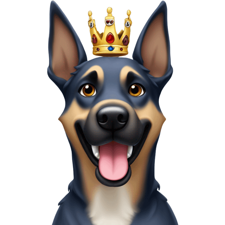 A smiling malinois dark blue merle color, without red and white color with a crown on his head emoji