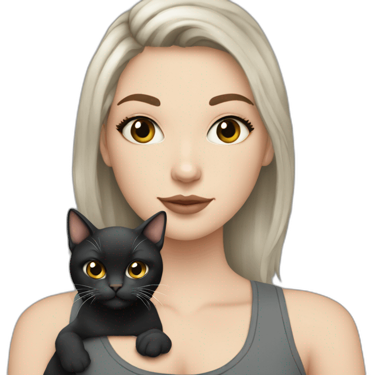 White Girl with tattoos holding a fat gray cat and a black cat emoji