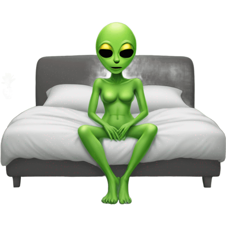 Green alien woman laying on the bed emoji