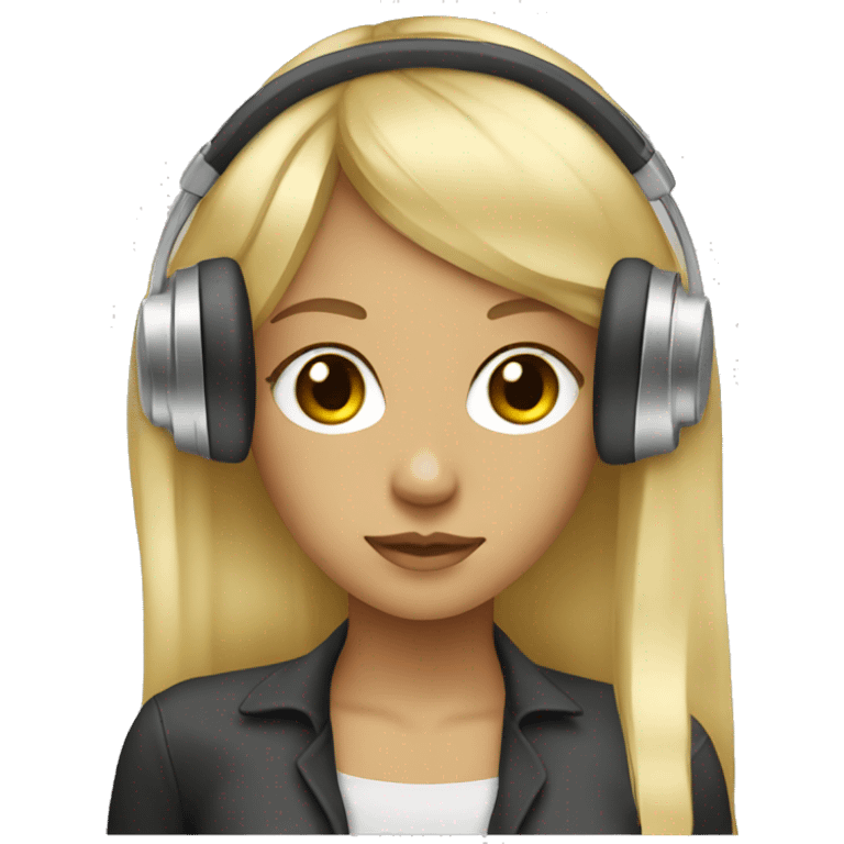 blonde dj girl straight hair with headphones and bangs and brown eyes emoji emoji