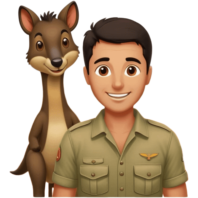 Cinematic Realistic Steve Irwin Portrait Emoji, depicted as a passionate wildlife expert in his signature khaki attire with an enthusiastic smile and a backdrop of the Australian outback, rendered with vibrant textures and dynamic natural lighting that captures his adventurous spirit. emoji