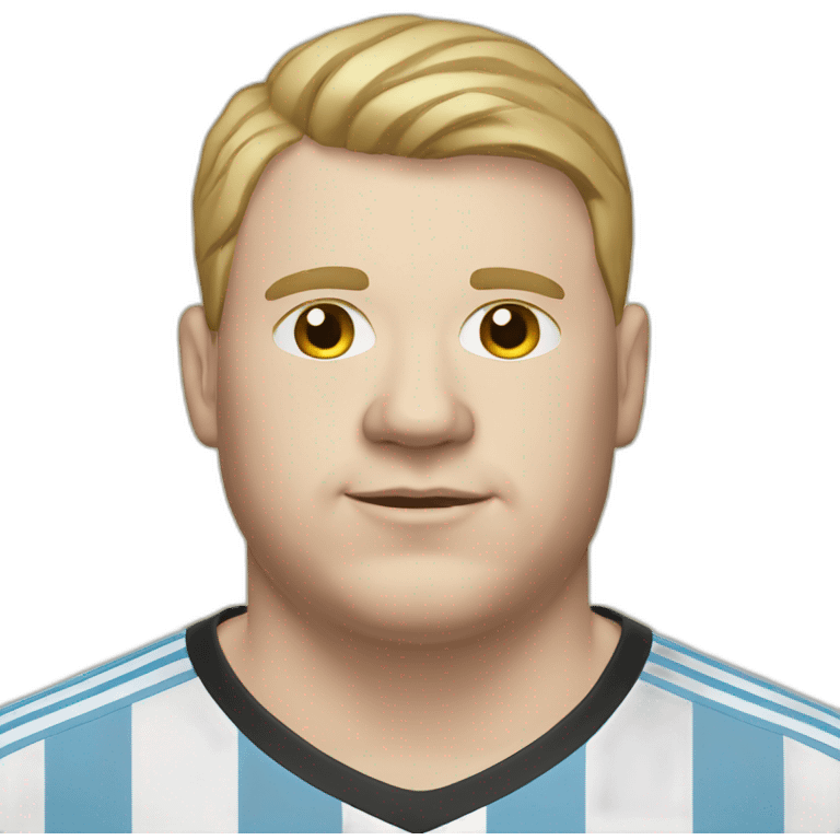 fat white man. short hair. Argentina soccer shirt emoji