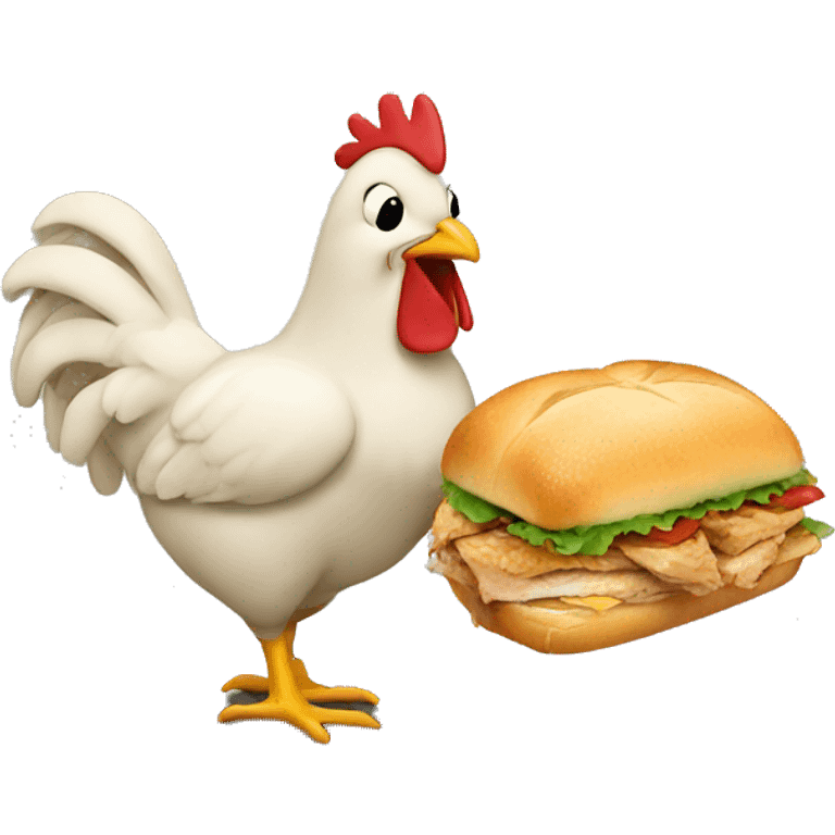 chicken eating a sandwhich emoji