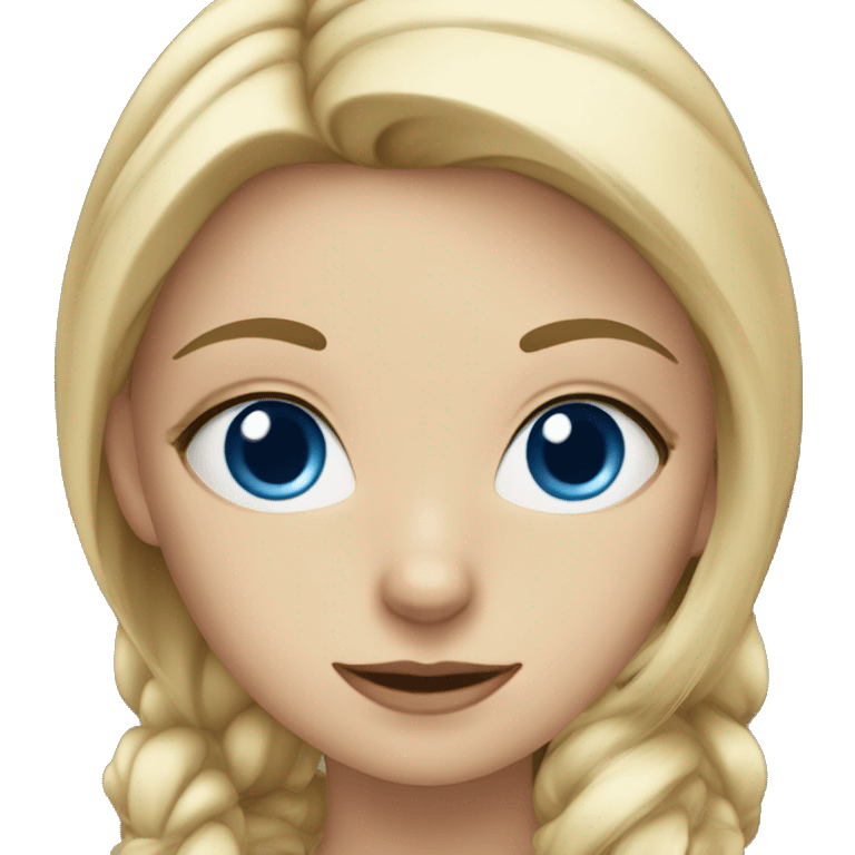 A blonde girl with dark blue eyes with a cat emoji