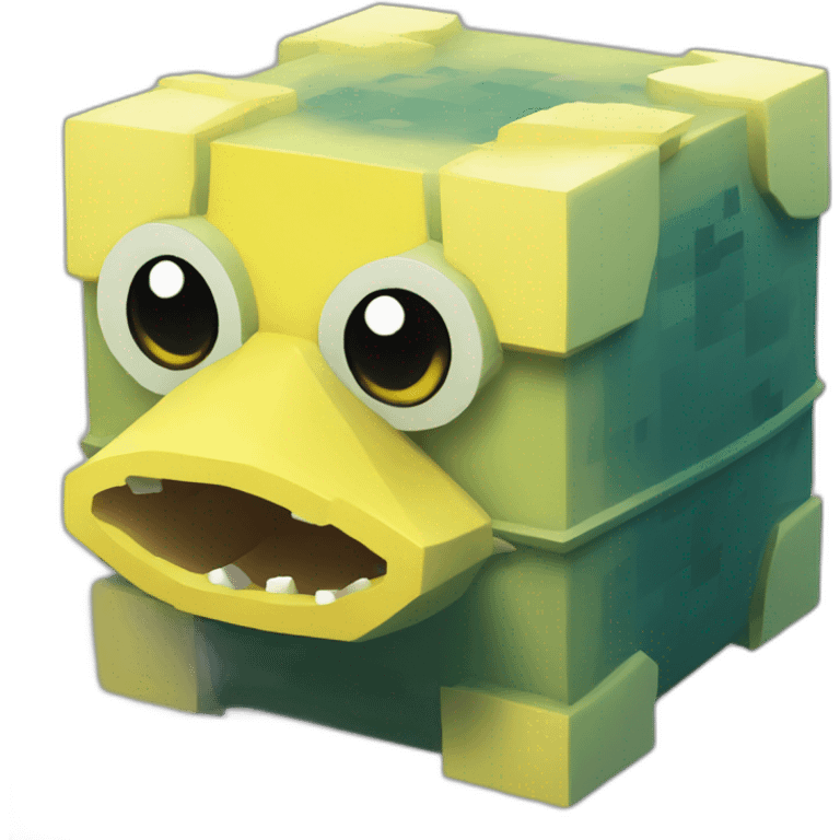 cube yellow fugu fish with two fins in minecraft style full size emoji